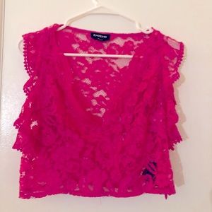 Pink lace Bebe deep V shirt